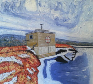 An example of plein air art by instructor and professional artist, Gary Blundell. Pulp Yard Generator Building on the York River, Algonquin South Gate